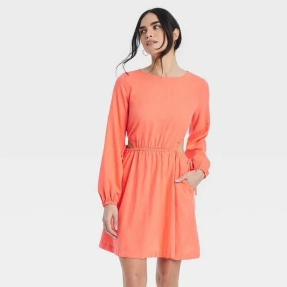 NEW Universal Thread Balloon Long Sleeve Mini A-Line Dress - Coral - Size XL